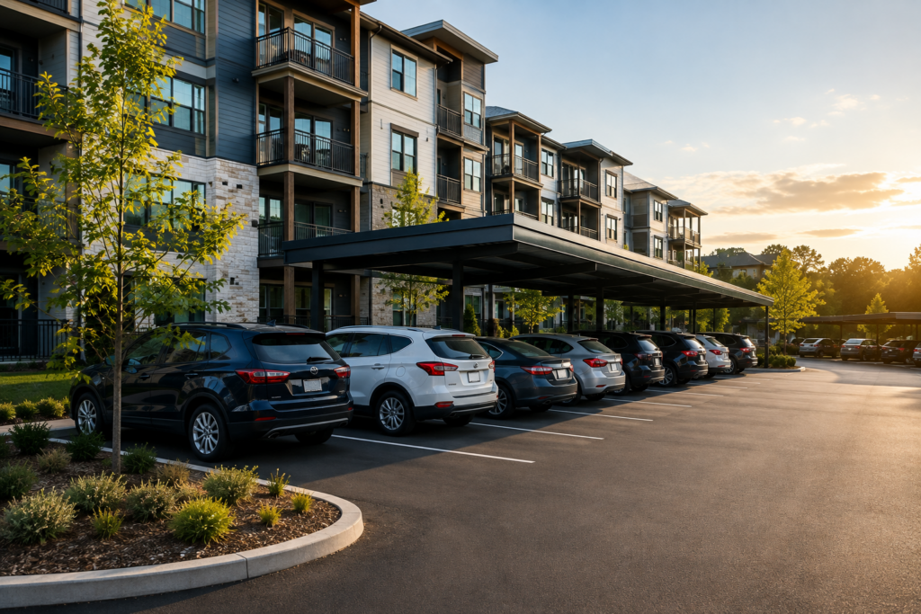 Property using parking lot management software for an apartment community.