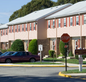 exterior of an apartment with parking lot