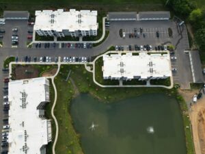 overhead shot of an apartment parking lot