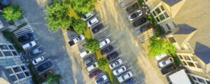 aerial view of apartment parking