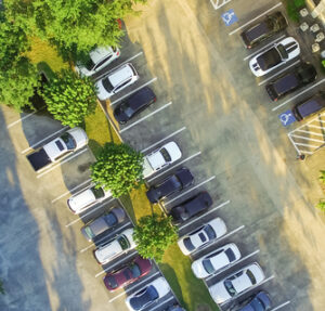 aerial view of apartment parking