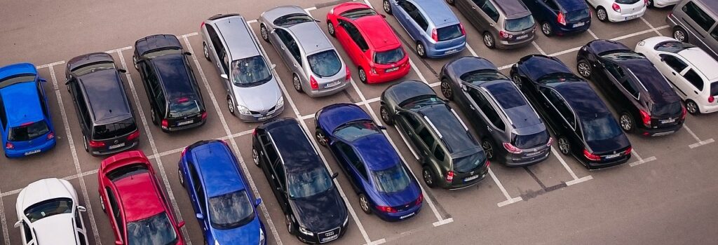 three rows of cars in parking lot ParkM online parking management software