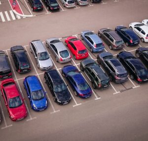 three rows of cars in parking lot ParkM online parking management software